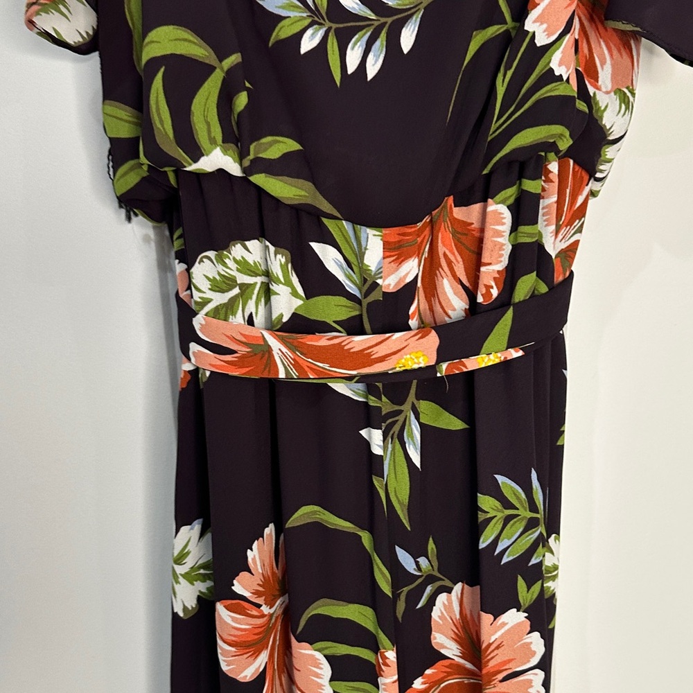 Adrianna Papell Floral Cold Shoulder Jumpsuit Wide Leg Flutter Sleeve Size 10 - Picture 9 of 10